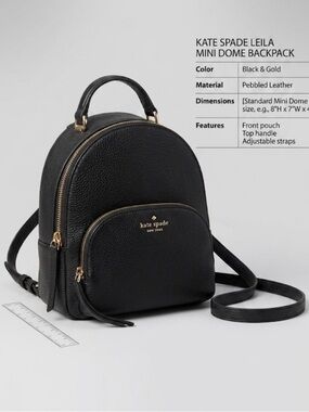 Kate Spade Leila Pebbled Leather Mini Dome Backpack - Black & Gold